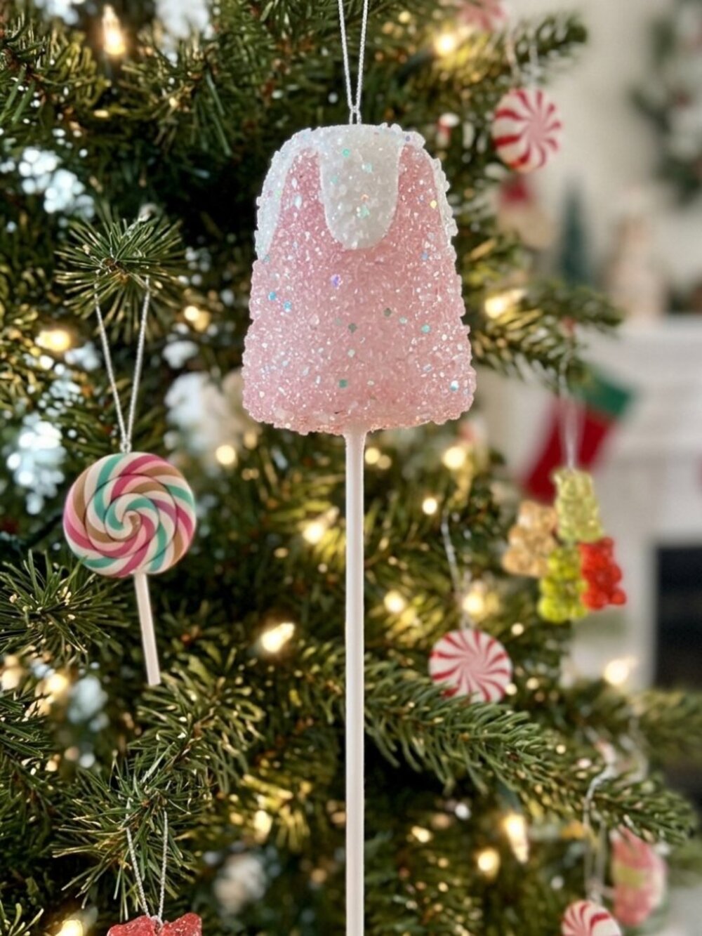 Large Pink Candy Lollipop Ornament 10-Inch Sparkling Gumdrop Holiday Tree Decor